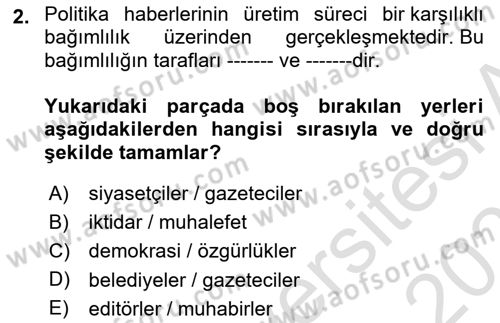 Haber Türleri Dersi 2022 - 2023 Yılı Yaz Okulu Sınav Soruları 2. Soru
