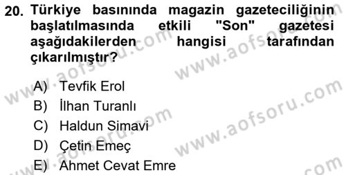 Haber Türleri Dersi 2022 - 2023 Yılı Yaz Okulu Sınav Soruları 20. Soru