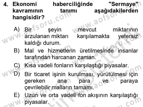 Haber Türleri Dersi 2022 - 2023 Yılı Yaz Okulu Sınav Soruları 4. Soru