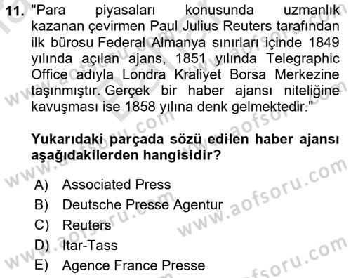 Haber Türleri Dersi 2023 - 2024 Yılı (Final) Dönem Sonu Sınav Soruları 11. Soru