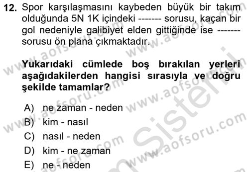 Haber Türleri Dersi 2023 - 2024 Yılı (Final) Dönem Sonu Sınav Soruları 12. Soru