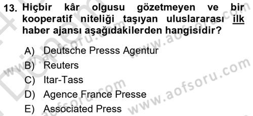 Haber Türleri Dersi 2023 - 2024 Yılı (Final) Dönem Sonu Sınav Soruları 13. Soru