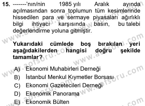 Haber Türleri Dersi 2023 - 2024 Yılı (Final) Dönem Sonu Sınav Soruları 15. Soru