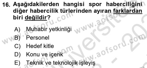 Haber Türleri Dersi 2023 - 2024 Yılı (Final) Dönem Sonu Sınav Soruları 16. Soru