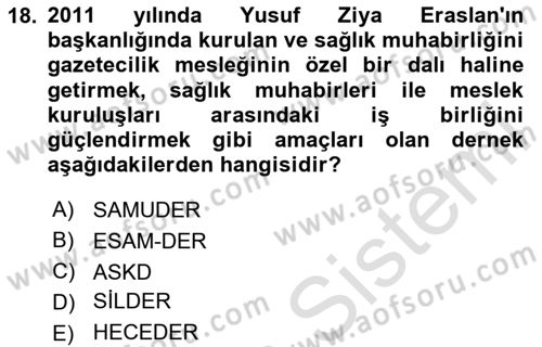 Haber Türleri Dersi 2023 - 2024 Yılı (Final) Dönem Sonu Sınav Soruları 18. Soru