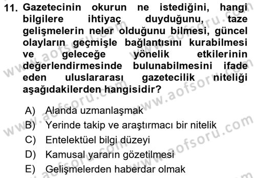 Haber Türleri Dersi 2023 - 2024 Yılı Yaz Okulu Sınav Soruları 11. Soru