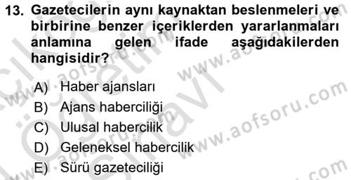 Haber Türleri Dersi 2023 - 2024 Yılı Yaz Okulu Sınav Soruları 13. Soru