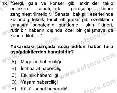 Haber Türleri Dersi 2023 - 2024 Yılı Yaz Okulu Sınav Soruları 18. Soru