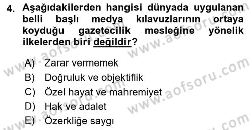 Haber Türleri Dersi 2023 - 2024 Yılı Yaz Okulu Sınav Soruları 4. Soru