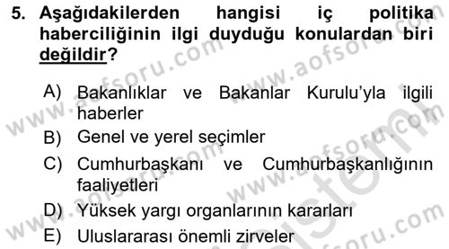 Haber Türleri Dersi 2023 - 2024 Yılı Yaz Okulu Sınav Soruları 5. Soru