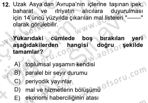 Haber Türleri Dersi 2024 - 2025 Yılı (Vize) Ara Sınav Soruları 12. Soru