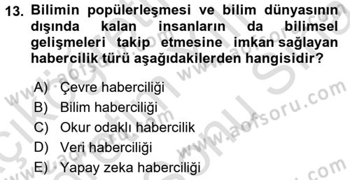 Haber Türleri Dersi 2024 - 2025 Yılı (Final) Dönem Sonu Sınav Soruları 13. Soru