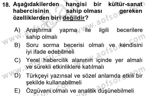 Haber Türleri Dersi Dönem Sonu Sınavı Deneme Sınav Soruları 18. Soru