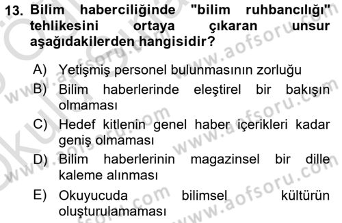 Haber Türleri Dersi 2024 - 2025 Yılı Yaz Okulu Sınav Soruları 13. Soru