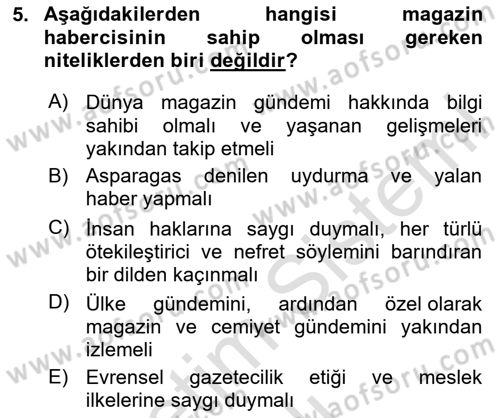 Haber Türleri Dersi 2024 - 2025 Yılı Yaz Okulu Sınav Soruları 5. Soru