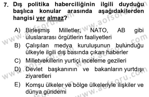 Haber Türleri Dersi 2024 - 2025 Yılı Yaz Okulu Sınav Soruları 7. Soru
