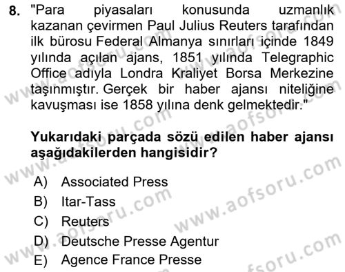 Haber Türleri Dersi 2024 - 2025 Yılı Yaz Okulu Sınav Soruları 8. Soru