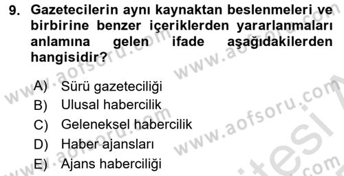 Haber Türleri Dersi 2024 - 2025 Yılı Yaz Okulu Sınav Soruları 9. Soru