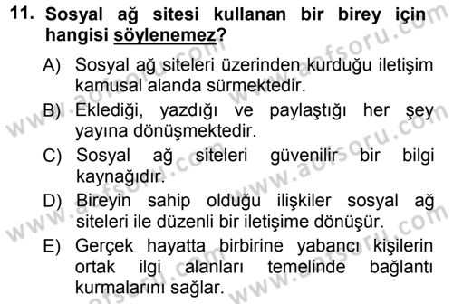 İnternet Yayıncılığı Dersi Ara Sınavı Deneme Sınav Soruları 11. Soru