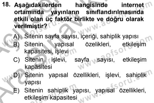 İnternet Yayıncılığı Dersi Ara Sınavı Deneme Sınav Soruları 18. Soru