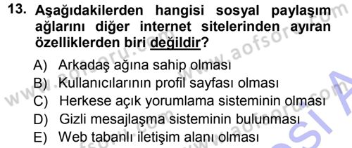 İnternet Yayıncılığı Dersi 2012 - 2013 Yılı (Final) Dönem Sonu Sınav Soruları 13. Soru