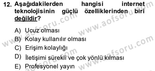 İnternet Yayıncılığı Dersi Ara Sınavı Deneme Sınav Soruları 12. Soru