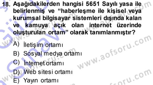 İnternet Yayıncılığı Dersi 2013 - 2014 Yılı (Vize) Ara Sınav Soruları 18. Soru