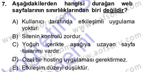 İnternet Yayıncılığı Dersi Ara Sınavı Deneme Sınav Soruları 7. Soru