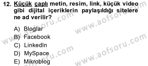 İnternet Yayıncılığı Dersi 2013 - 2014 Yılı (Final) Dönem Sonu Sınav Soruları 12. Soru