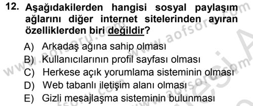 İnternet Yayıncılığı Dersi 2013 - 2014 Yılı Tek Ders Sınav Soruları 12. Soru