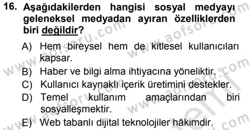 İnternet Yayıncılığı Dersi 2013 - 2014 Yılı Tek Ders Sınav Soruları 16. Soru