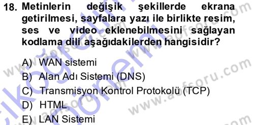 İnternet Yayıncılığı Dersi Ara Sınavı Deneme Sınav Soruları 18. Soru