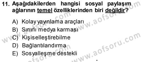 İnternet Yayıncılığı Dersi 2014 - 2015 Yılı Tek Ders Sınav Soruları 11. Soru