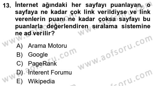 İnternet Yayıncılığı Dersi Ara Sınavı Deneme Sınav Soruları 13. Soru