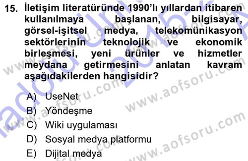 İnternet Yayıncılığı Dersi Ara Sınavı Deneme Sınav Soruları 15. Soru