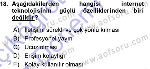 İnternet Yayıncılığı Dersi 2015 - 2016 Yılı (Vize) Ara Sınav Soruları 18. Soru