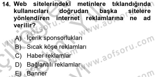 İnternet Yayıncılığı Dersi 2016 - 2017 Yılı 3 Ders Sınav Soruları 14. Soru