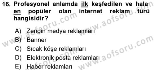 İnternet Yayıncılığı Dersi 2016 - 2017 Yılı 3 Ders Sınav Soruları 16. Soru