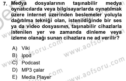 İnternet Yayıncılığı Dersi 2016 - 2017 Yılı 3 Ders Sınav Soruları 7. Soru