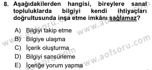 İnternet Yayıncılığı Dersi 2016 - 2017 Yılı 3 Ders Sınav Soruları 8. Soru