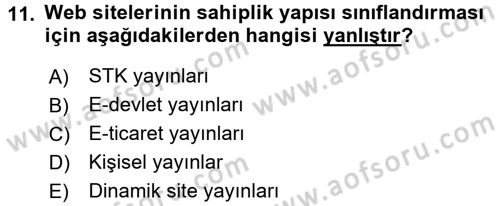 İnternet Yayıncılığı Dersi Ara Sınavı Deneme Sınav Soruları 11. Soru