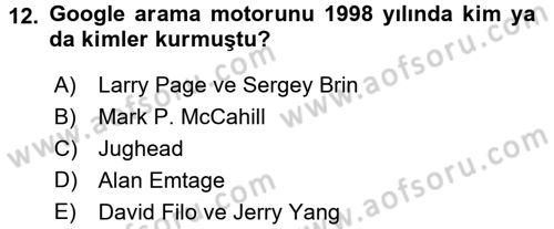 İnternet Yayıncılığı Dersi Ara Sınavı Deneme Sınav Soruları 12. Soru