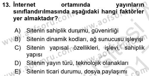 İnternet Yayıncılığı Dersi 2016 - 2017 Yılı (Vize) Ara Sınav Soruları 13. Soru