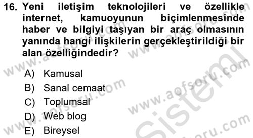 İnternet Yayıncılığı Dersi Ara Sınavı Deneme Sınav Soruları 16. Soru