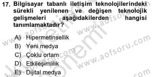 İnternet Yayıncılığı Dersi 2016 - 2017 Yılı (Vize) Ara Sınav Soruları 17. Soru