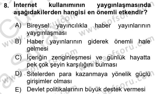 İnternet Yayıncılığı Dersi Ara Sınavı Deneme Sınav Soruları 8. Soru