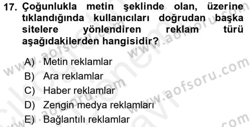 İnternet Yayıncılığı Dersi 2016 - 2017 Yılı (Final) Dönem Sonu Sınav Soruları 17. Soru