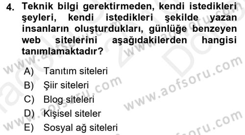 İnternet Yayıncılığı Dersi 2016 - 2017 Yılı (Final) Dönem Sonu Sınav Soruları 4. Soru