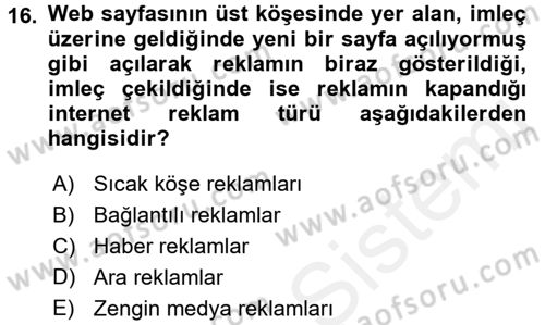 İnternet Yayıncılığı Dersi 2017 - 2018 Yılı 3 Ders Sınav Soruları 16. Soru