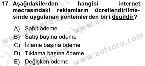 İnternet Yayıncılığı Dersi 2017 - 2018 Yılı 3 Ders Sınav Soruları 17. Soru